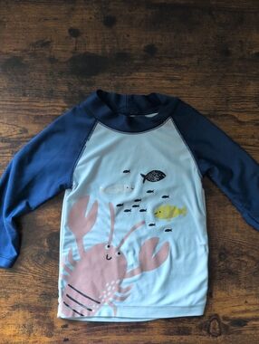 5/$25  Carter's  Baby Long-Sleeve Swim Shirt - Navy & Light Blue 12M